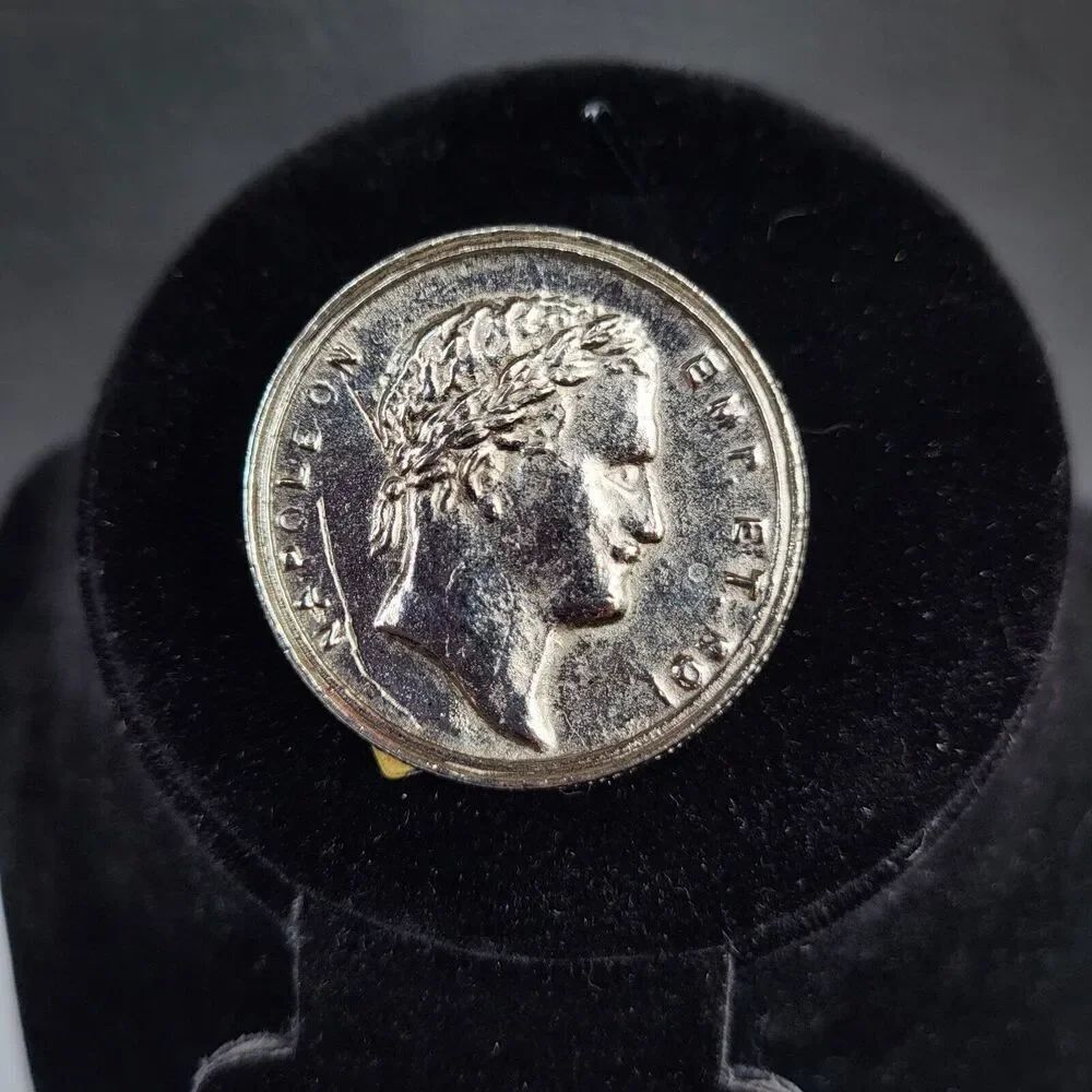 Vintage Emperor Napoleon Faux Coin Brooch Pin Scarf Pin Signed Mark XIV 1.5 in